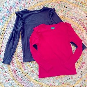 Girls Ruffle Basic Long Sleeve Shirts 2 pack Gray and Pink